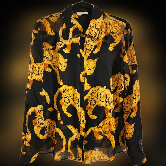 Versace Collection Sunburst Panther Silk Blouse Italian size 48 - Picture 1 of 7